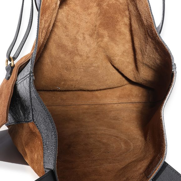 Gucci Brown Suede & Black Patent Leather Logo Tote - Picture 3 of 6